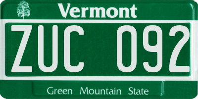VT license plate ZUC092