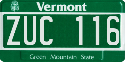 VT license plate ZUC116