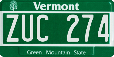 VT license plate ZUC274