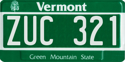 VT license plate ZUC321