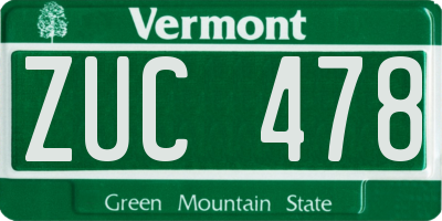 VT license plate ZUC478