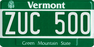 VT license plate ZUC500