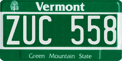 VT license plate ZUC558