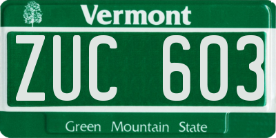 VT license plate ZUC603