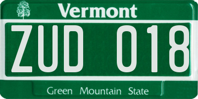 VT license plate ZUD018
