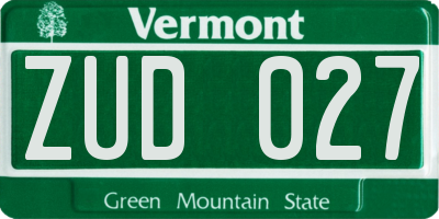 VT license plate ZUD027