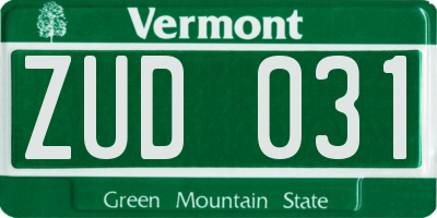 VT license plate ZUD031