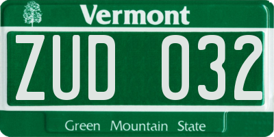 VT license plate ZUD032