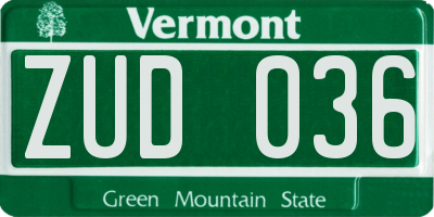 VT license plate ZUD036