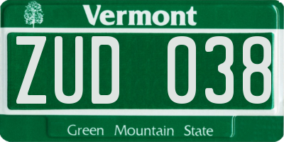 VT license plate ZUD038