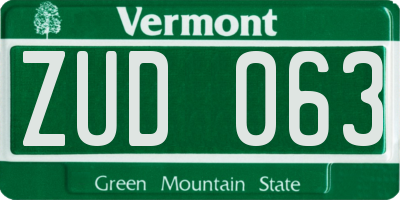 VT license plate ZUD063