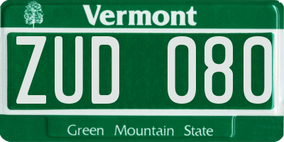 VT license plate ZUD080