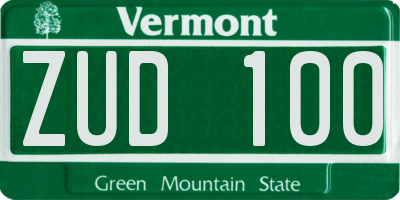 VT license plate ZUD100