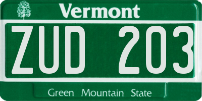 VT license plate ZUD203