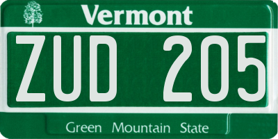 VT license plate ZUD205