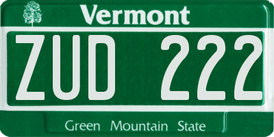 VT license plate ZUD222