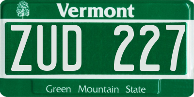 VT license plate ZUD227