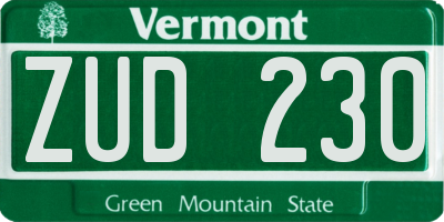 VT license plate ZUD230