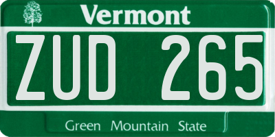VT license plate ZUD265