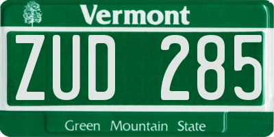 VT license plate ZUD285