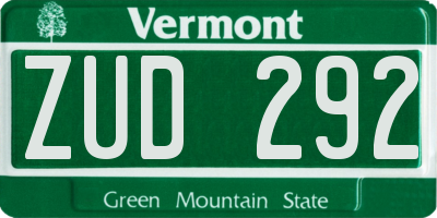 VT license plate ZUD292