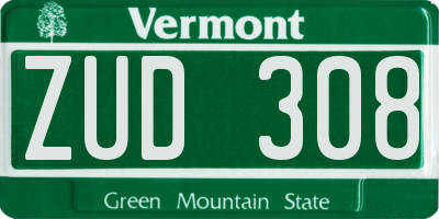 VT license plate ZUD308