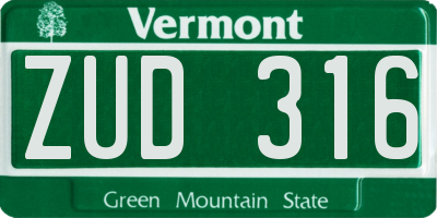 VT license plate ZUD316