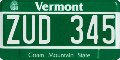 VT license plate ZUD345