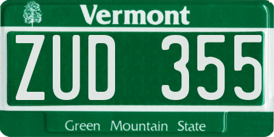 VT license plate ZUD355