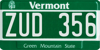 VT license plate ZUD356