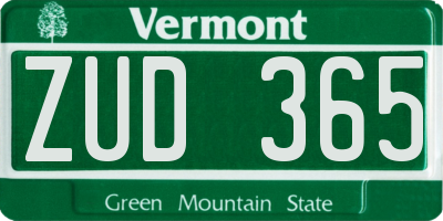 VT license plate ZUD365