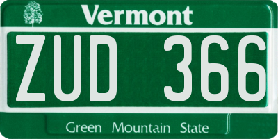 VT license plate ZUD366