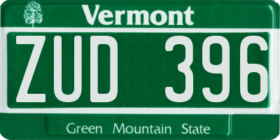 VT license plate ZUD396
