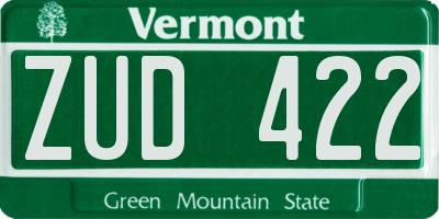 VT license plate ZUD422