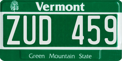VT license plate ZUD459