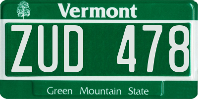 VT license plate ZUD478