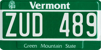 VT license plate ZUD489