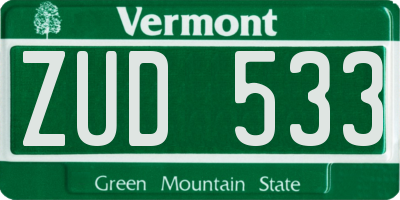 VT license plate ZUD533