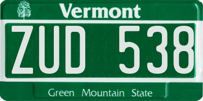VT license plate ZUD538