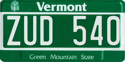 VT license plate ZUD540