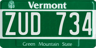VT license plate ZUD734