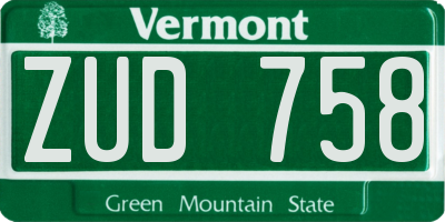VT license plate ZUD758