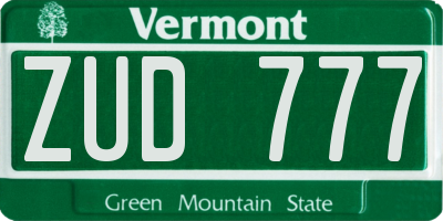 VT license plate ZUD777
