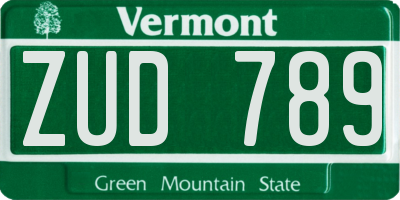 VT license plate ZUD789