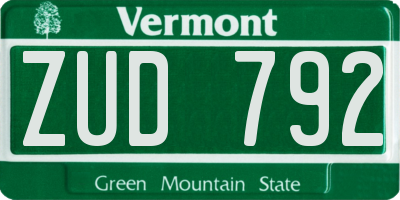 VT license plate ZUD792