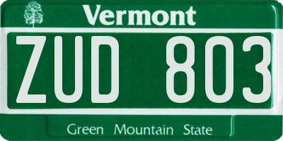 VT license plate ZUD803