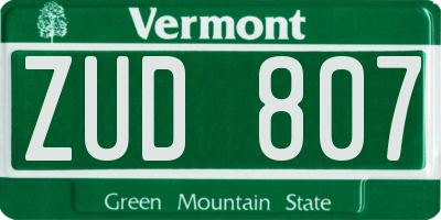 VT license plate ZUD807
