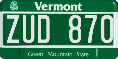 VT license plate ZUD870