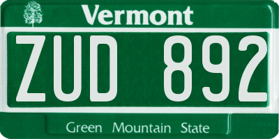 VT license plate ZUD892