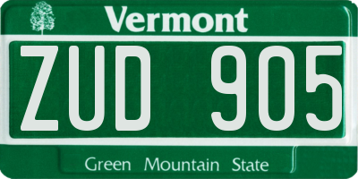 VT license plate ZUD905